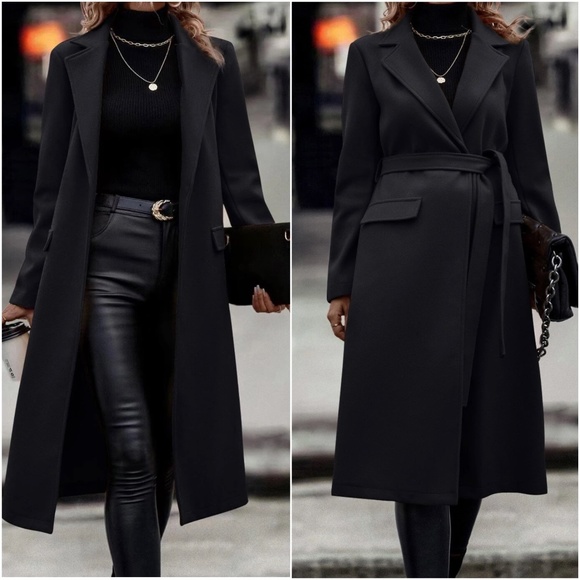 Jackets & Blazers - Classic Open Front Belted Long Jacket Coat